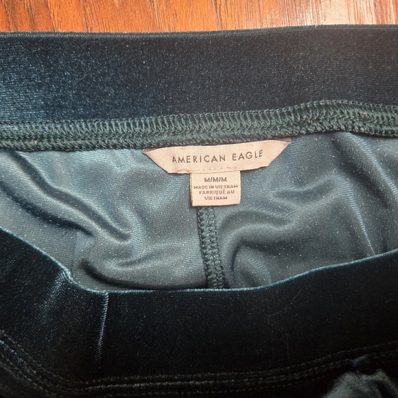 American Eagle Teal Blue Velvet Flare Pull On Pants Size Medium - Picture 3 of 7
